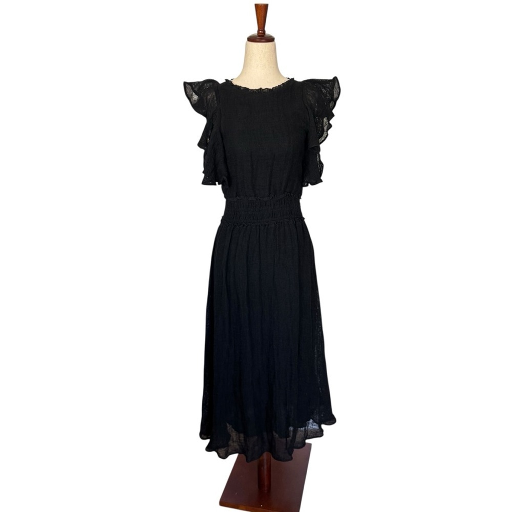 APiece Apart Black Midi Dress Flutter Ruffle Sleeve Boho Size 2